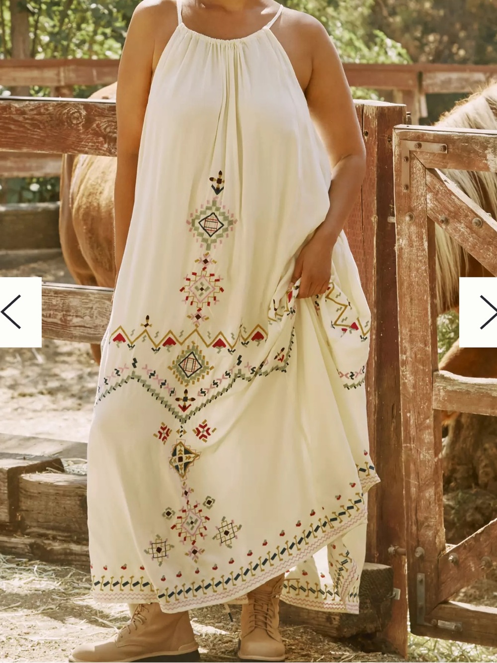 Anthropologie Embroidered Maxi Dress Womens Size Medium Petite Oversized Ivory
